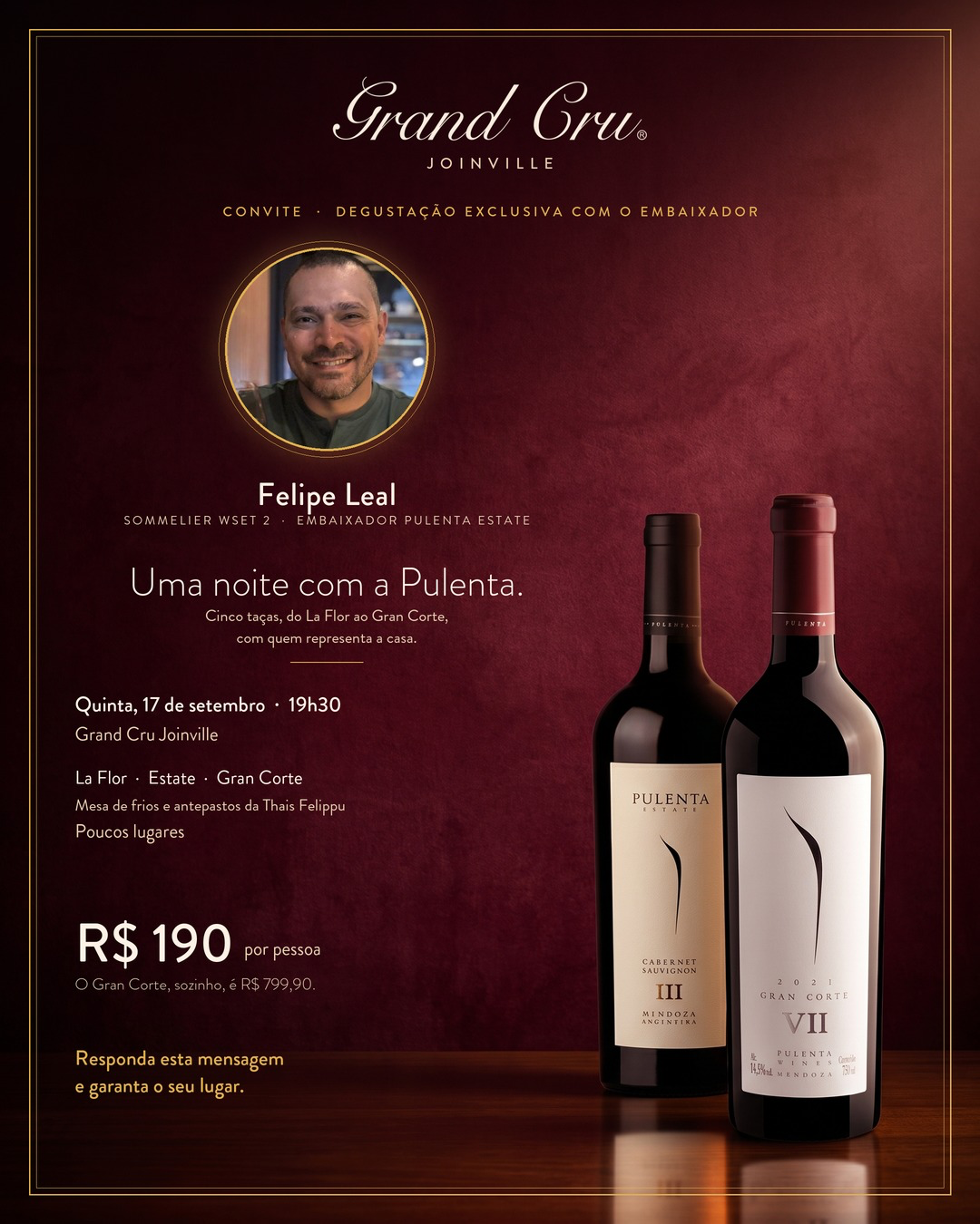 Degustação de vinhos Pulenta com embaixador